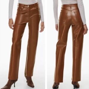 Aritzia Wilfred Melina Brown Vegan Faux Leather Trousers Pants